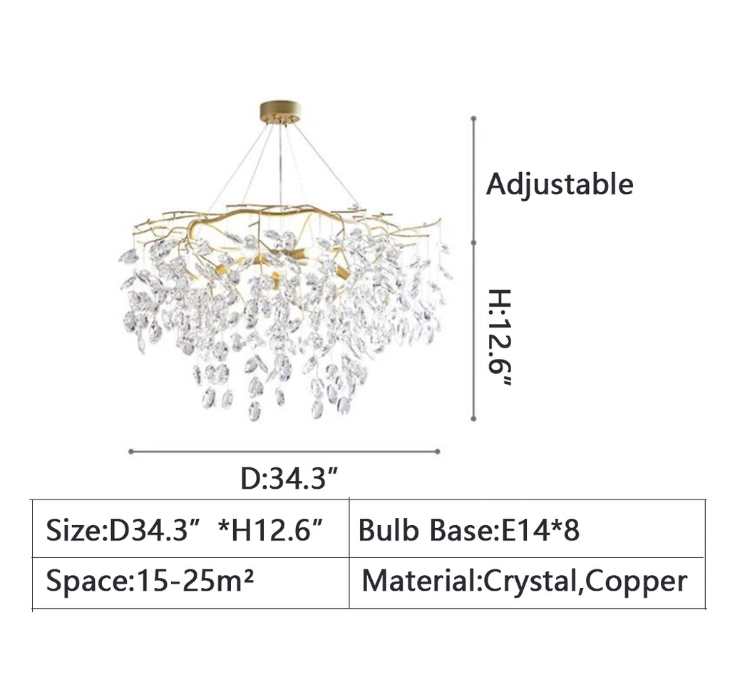 D34.3"*H12.6" Small flower romantic crystal chandelier modern bedroom/living room/dining room/light fixture
