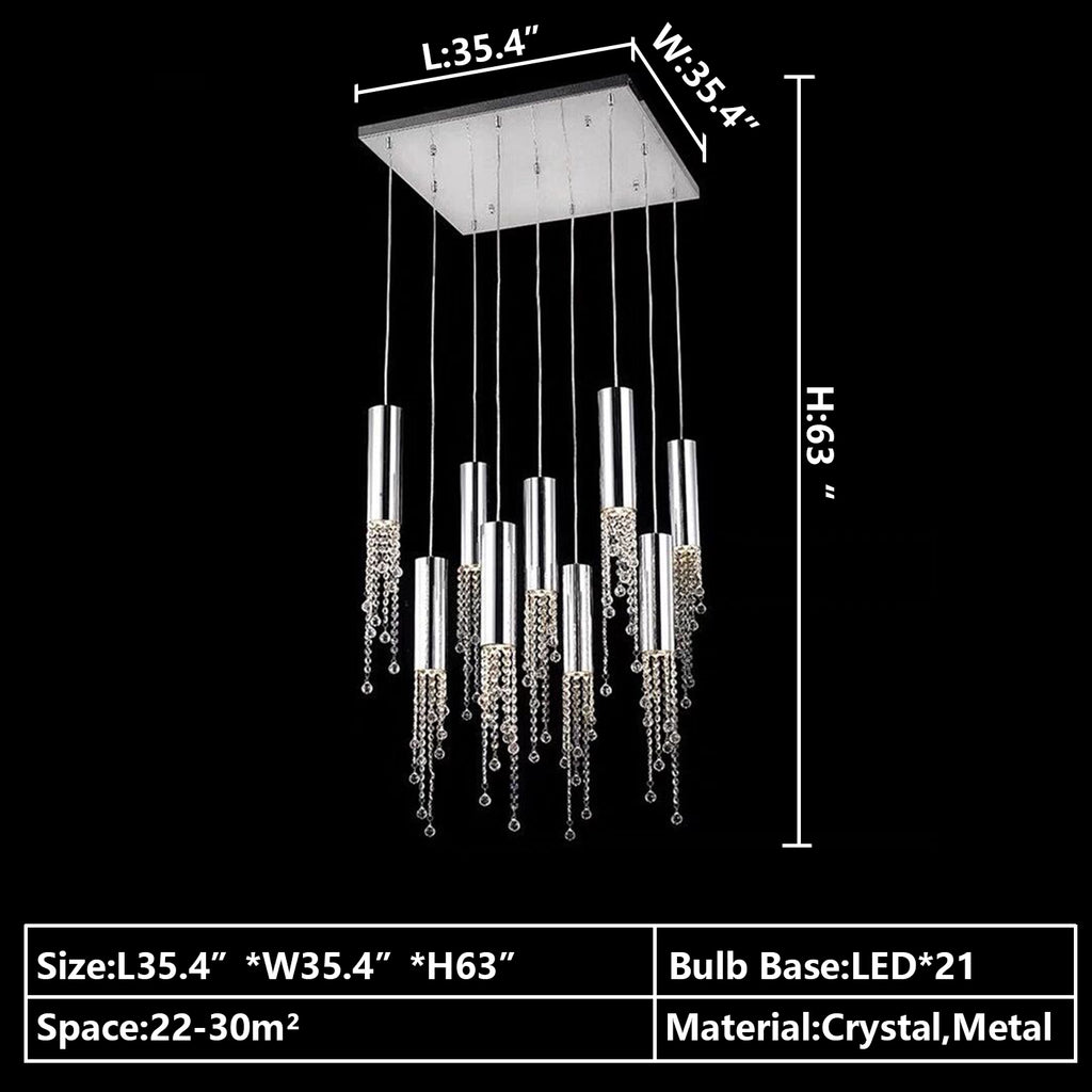 21 Lights:L35.4"*W35.4"*H63" square and rectangle pendant light fixture for kitchen island/dining table/coffee table/bar