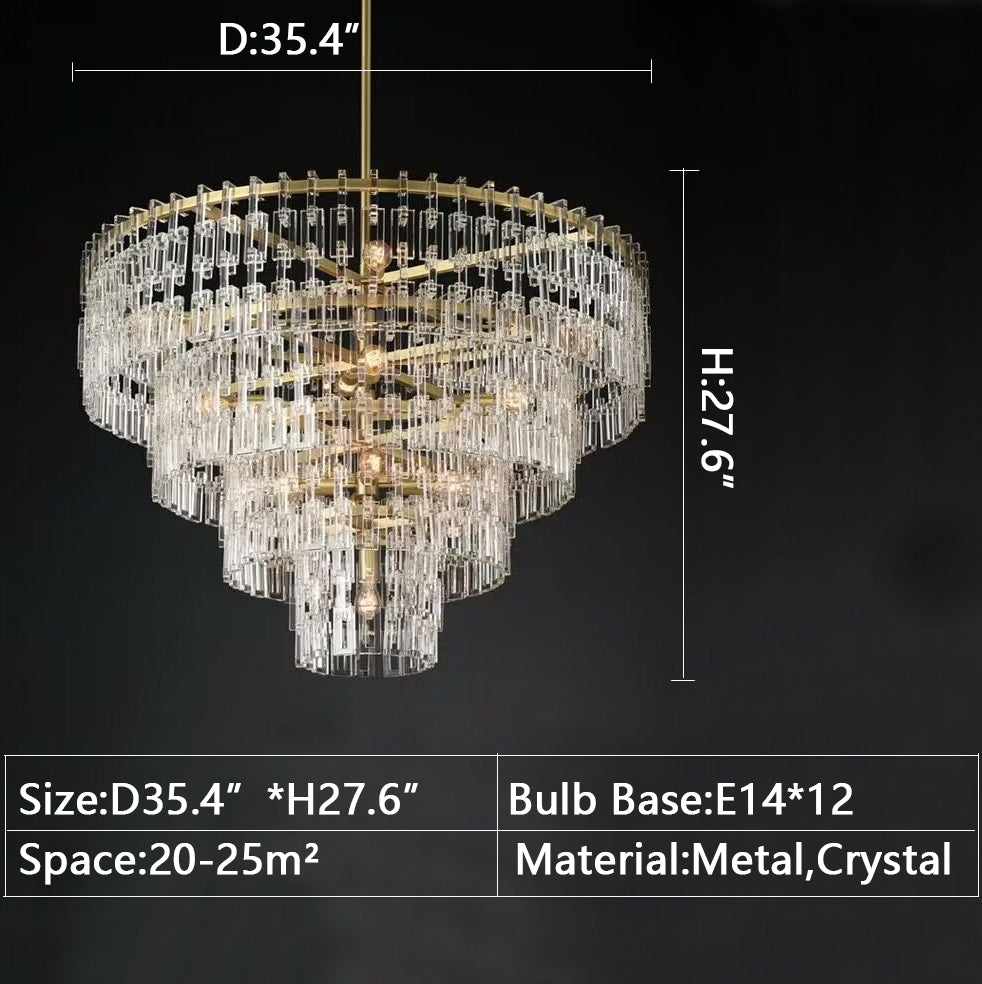 D35.4"*H27.6" ineffable lighting same model :Marcia Modern Crystal Multi-Tier Round Living Room Chandelier。Extra large multi-tiered American crystal light for dining room/living room /foyer /entryway /hallyway.villa/duplex buildings/loft/coffee shop/cafe/restaurant hotel ... ceiling light fixture