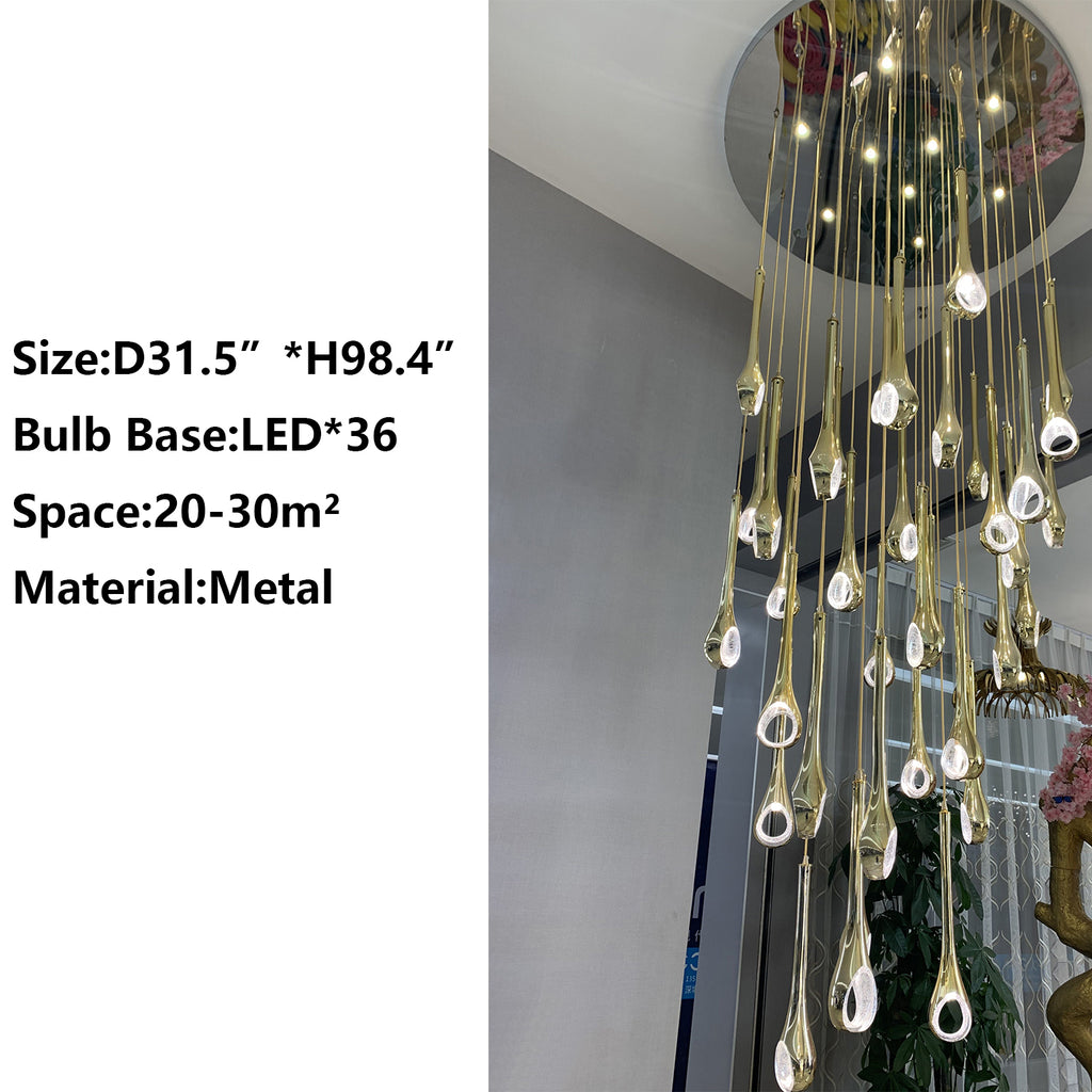 36 Lights Oversized/Extra Large/Huge Staircase Ceiling Gold Crystal Chandelier Art style Clear glass