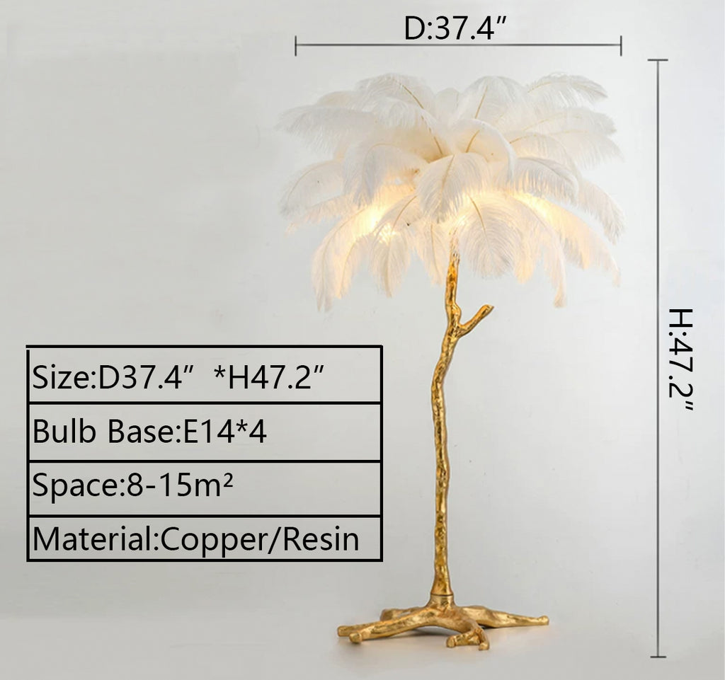 d37.4"*h47.2" E14*4 Modern Art Ostrich Feather Table Light French Light Luxury Living Room Bedroom Ins Decorative Ambient Lighting Colorful feather :Pink White Black Blue Orange Brown cooper/brass/resin table lamps for bedside/study/dining table/coffee table/bar