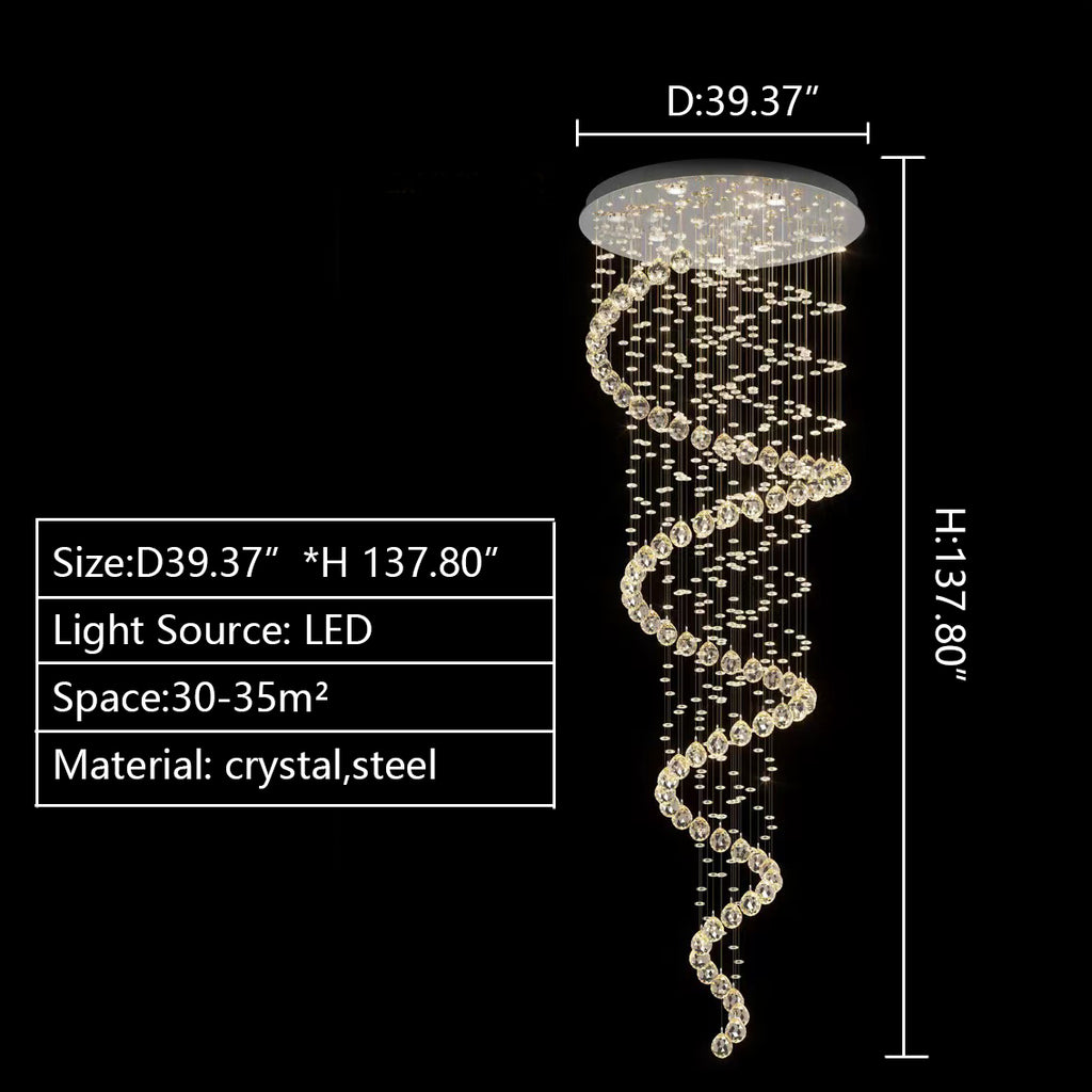 D39.37inch*H137.80inch  extra large crystal chandelier linear branch light pendent for foyer/stairwell/dining room/living room/entryway
