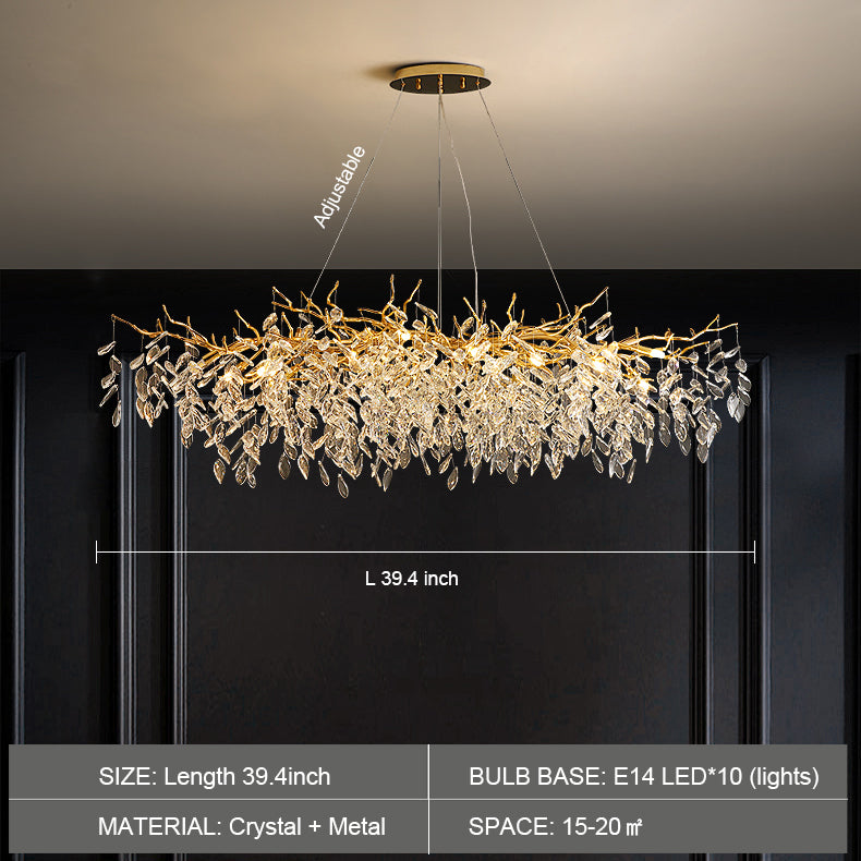 rectangle extra length 39.4inch antle small crystal chandelier new french style gold branch leaf light fixture for dining room/entryway/villa hall/foyer