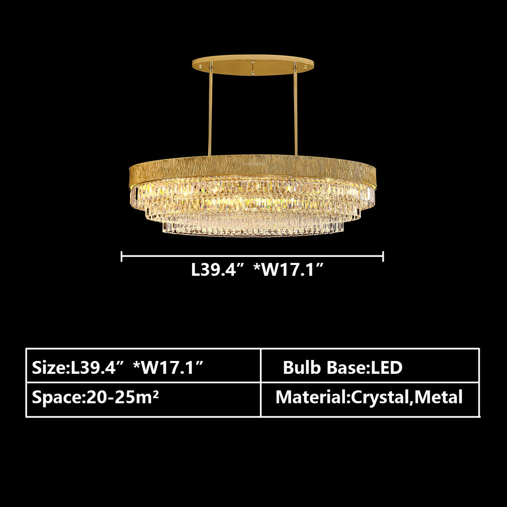 l39.4"*w17.1"  modern crystal pendant light ring/rectangle,round/oval ceiling crystal light 3-tiered gold light for dining room/living room/bedroom/hallway/entryway decor kitchen island light