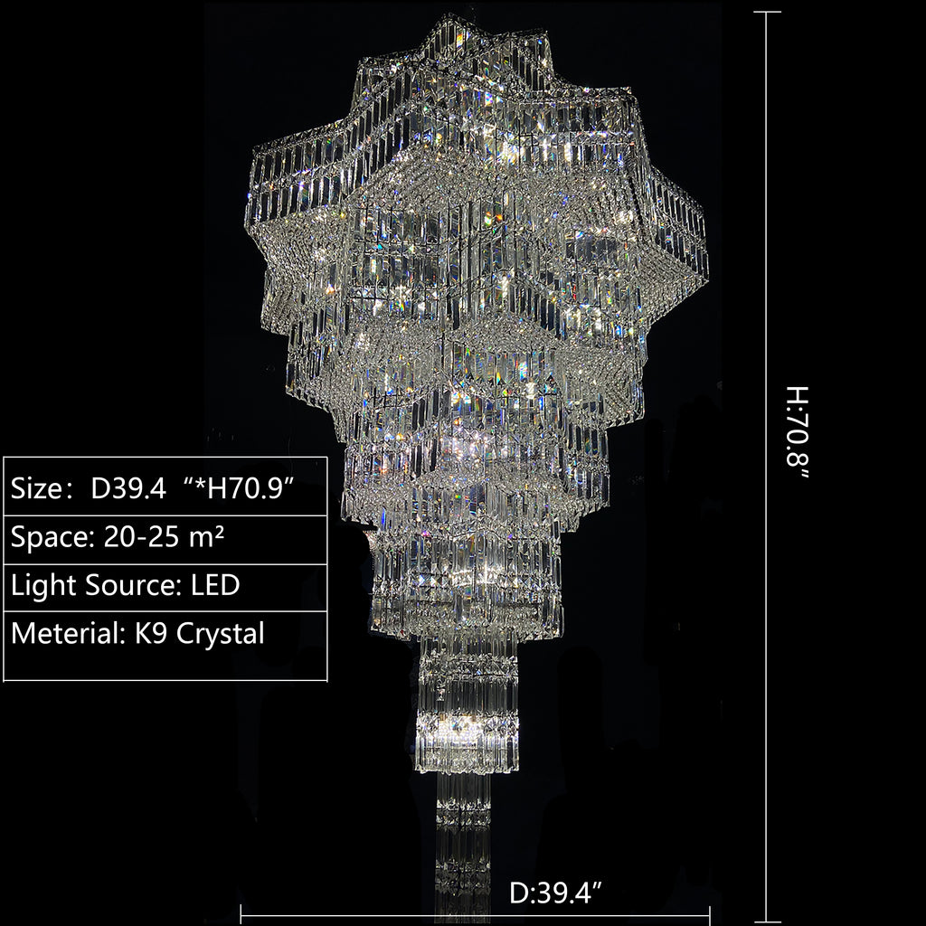 Super-sized Crystal Chandelier 70.9inches High ,K9 Crystals,Luxury and Romantic,Applicable to stairs,living room ,hotel  floor and lobby.