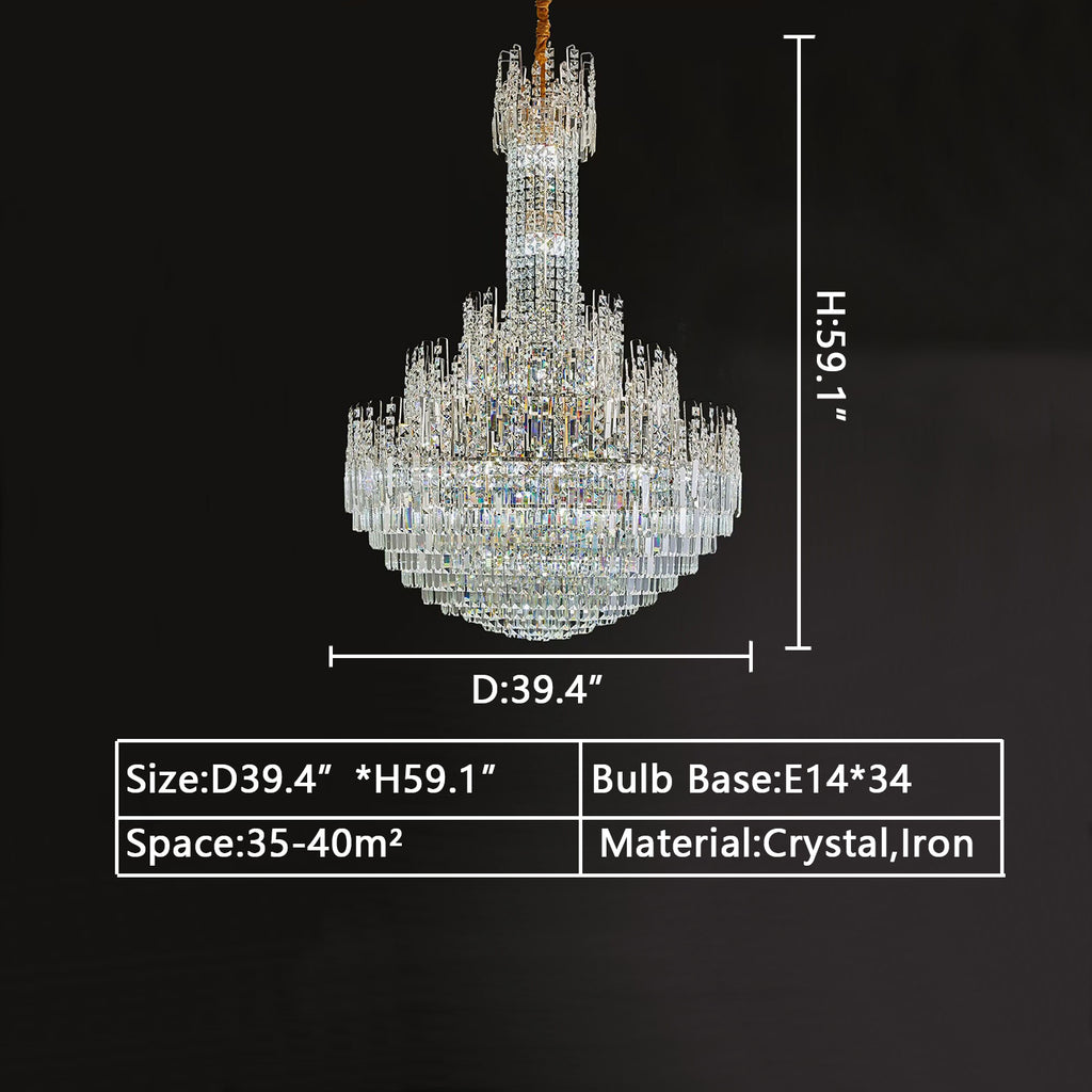 D39.4inches*h59.1 inches extra large/oversized gold/chrome crystal chandelier multi-tiered light round crystal light for 2-story/big house/villa/apartment foyer/high ceiling living room/staircase/ hallway/entryway/coffee shop/bar/big space/restaurant/hotel
