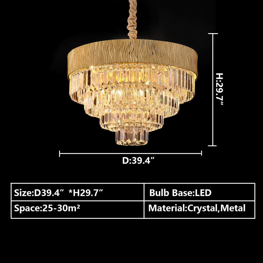d39.4"*h29.4" modern crystal pendant light ring/rectangle,round/oval ceiling crystal light 3-tiered gold light for dining room/living room/bedroom/hallway/entryway decor