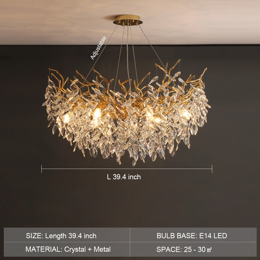 gold large antler crystal chandelier round light ceiling affordable new french style contemporary light fixture 39.4inch length for dining room/bedroom/bathroom/staircase/foyer