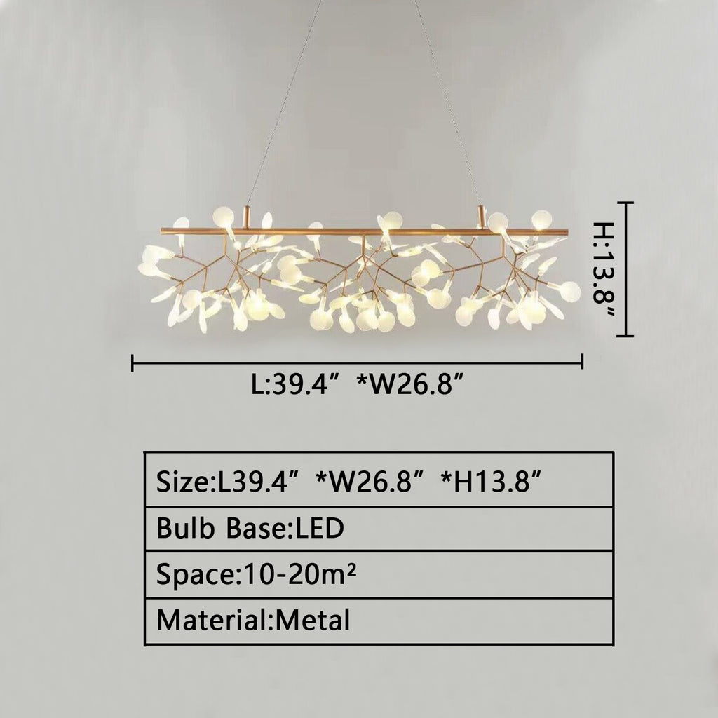 L39.4" LINEAR CRYSTAL CHANDELIER FOR KITCHEN ISLAND/COFFEE BAR/TABLE EXTRA LARGE/LONG OVERSIZED pENDANT LIGHTS Scandinavian post-modern firefly ring crystal chandelier leaf acrylic round chandelier ins super hot full copper living room, dining room, bedroom lights KITCHEN ISLAND COFFEE TABLE/BAR