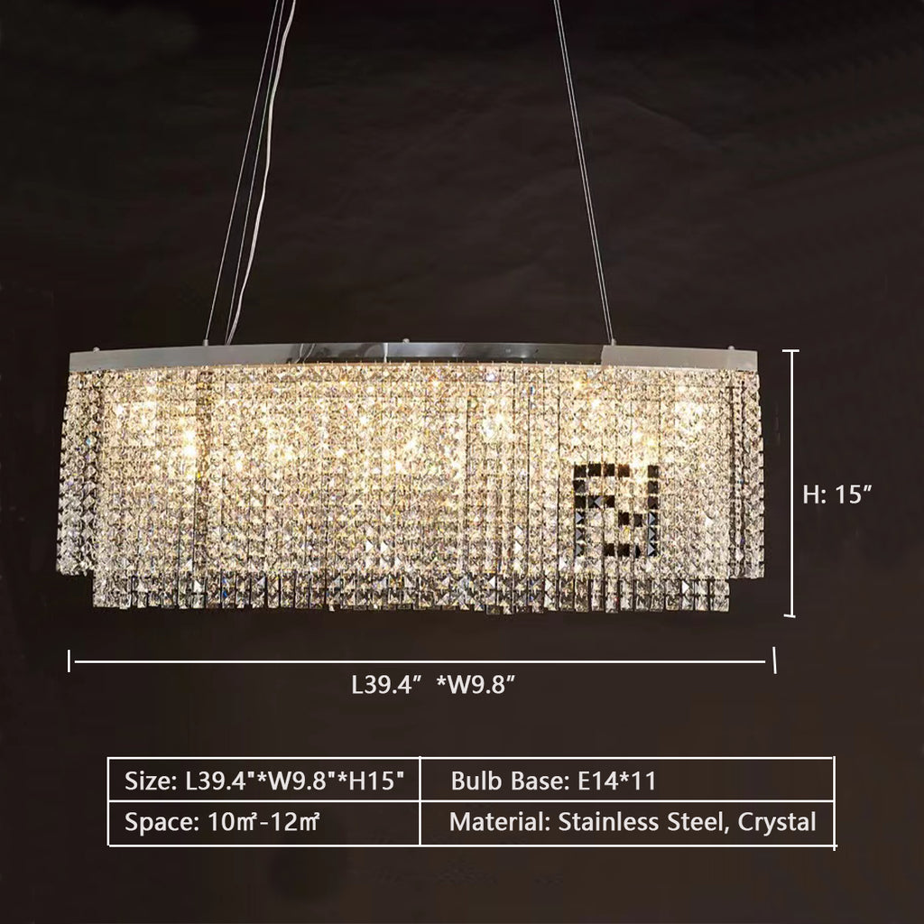 L39.4"*W9.8"*H15"  rectangle, tiered, oversized, extra large, for large space, for long dining table,  chandelier, crystal