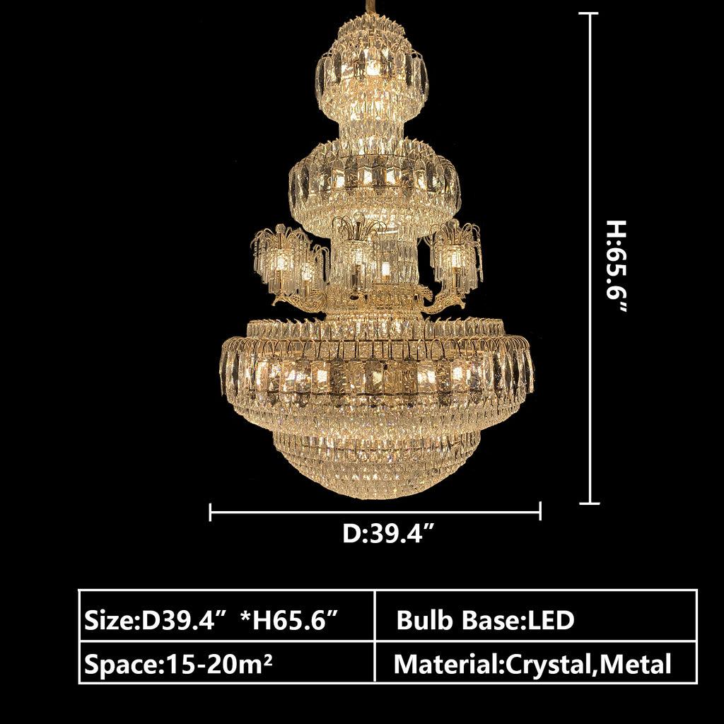 D39.4"*H65.6"  Extra Large Multi-layer Luxury Crystal Chandelier for Big Hallway/Foyer/2-Story Living Room  Modern Stylish 4 Tiers Chandelier Opulent Crystal LED Ceiling Hanging Light in Gold for Lobby