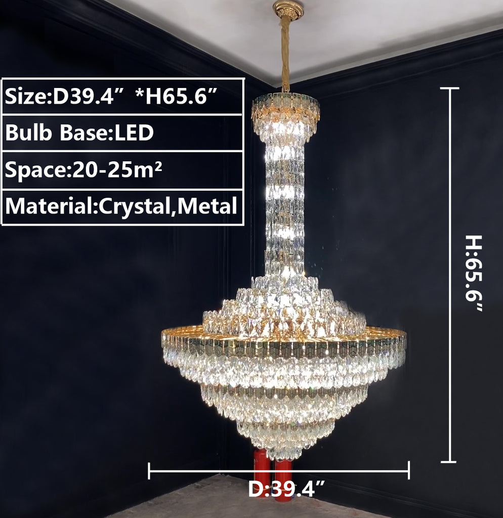 D39.4"*H65.6"  Extra Large Multi-Tier Empire Crystal Chandelier for Big Hallway/Foyer/2-Story Living Room