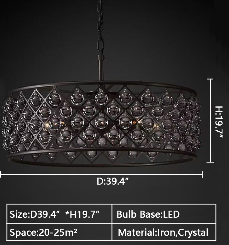 D39.4" Round ceiling/flush mount crystal chandelier modern raindrop American retro/vintage light fixture for living room/entryway/bedroom/front porch ideas/backyard patio designs/apartment decoration/kitchen island/villa hall/foyer extra large/oversized chandelier