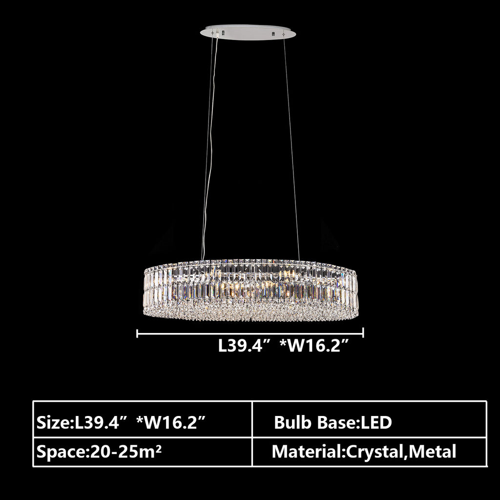 l39.4 extra large/huge/oversized crystal chandelier rectangle crystal light silver/chrome crystal light fixture pendant light for kitchen island/dining table/dining room/restaurant/bar/coffee table