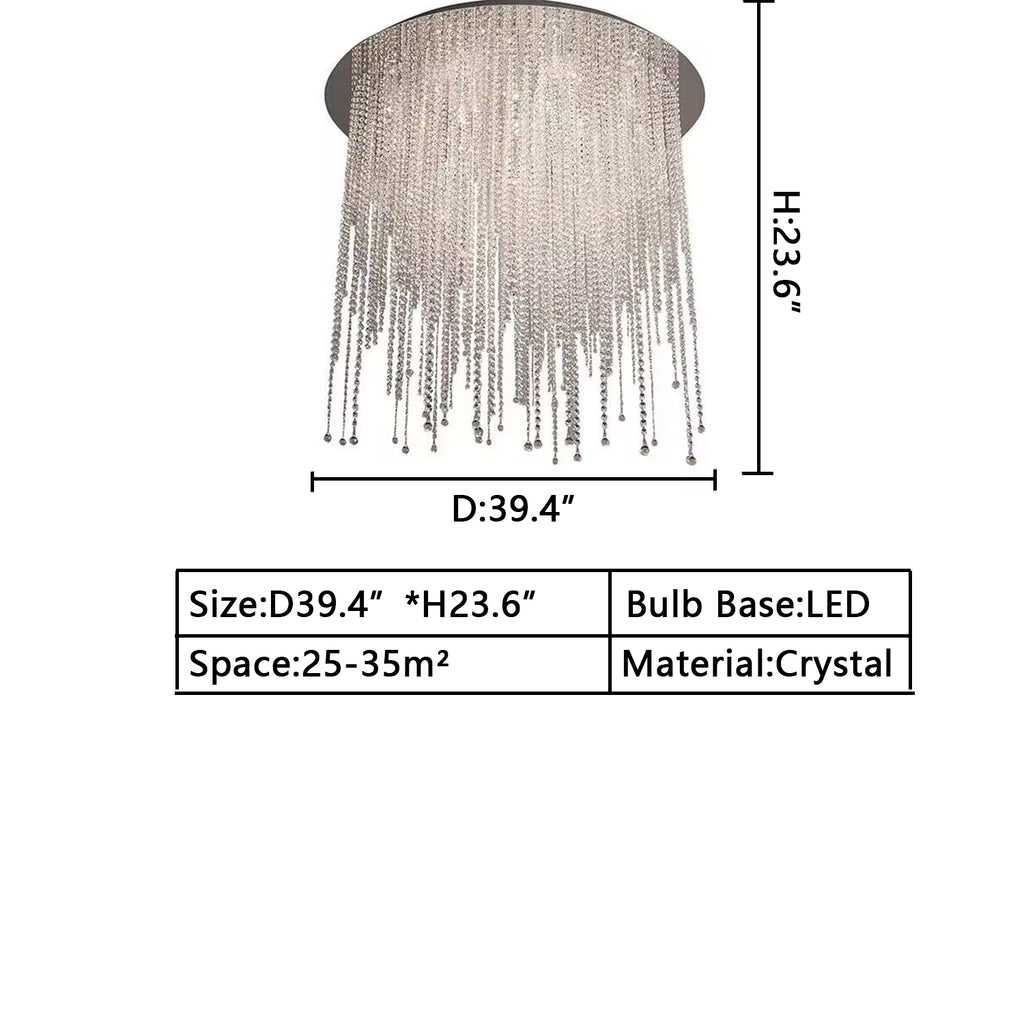 D39.4"*H23.6" ICE FALL Ceiling Creative Art Round Tassel crystal chandelier for living room/dining room/kitchen island/coffee table/dining table/bar/coffee shop