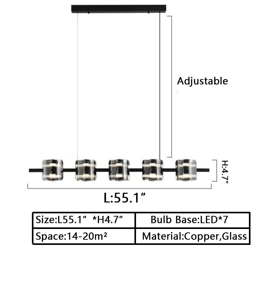 L55.1" long black light luxury copper chandelier glass pendant for kitchen island,dining table /coffee table /bar /reasturant