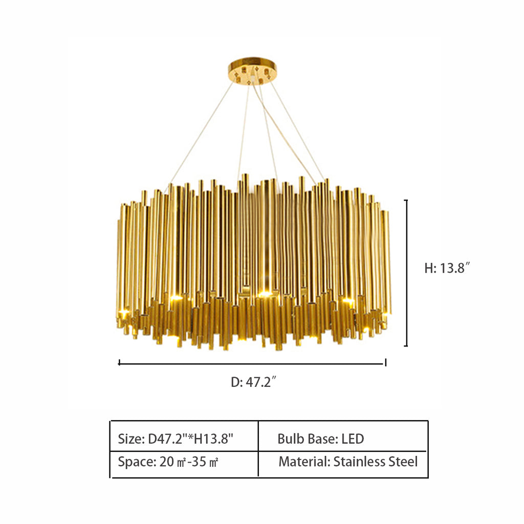 D47.2"*H13.8"  gold, luxury, post modern, drum, round, irregular, pendant, chandelier, living room, dining room, bedroom, home office