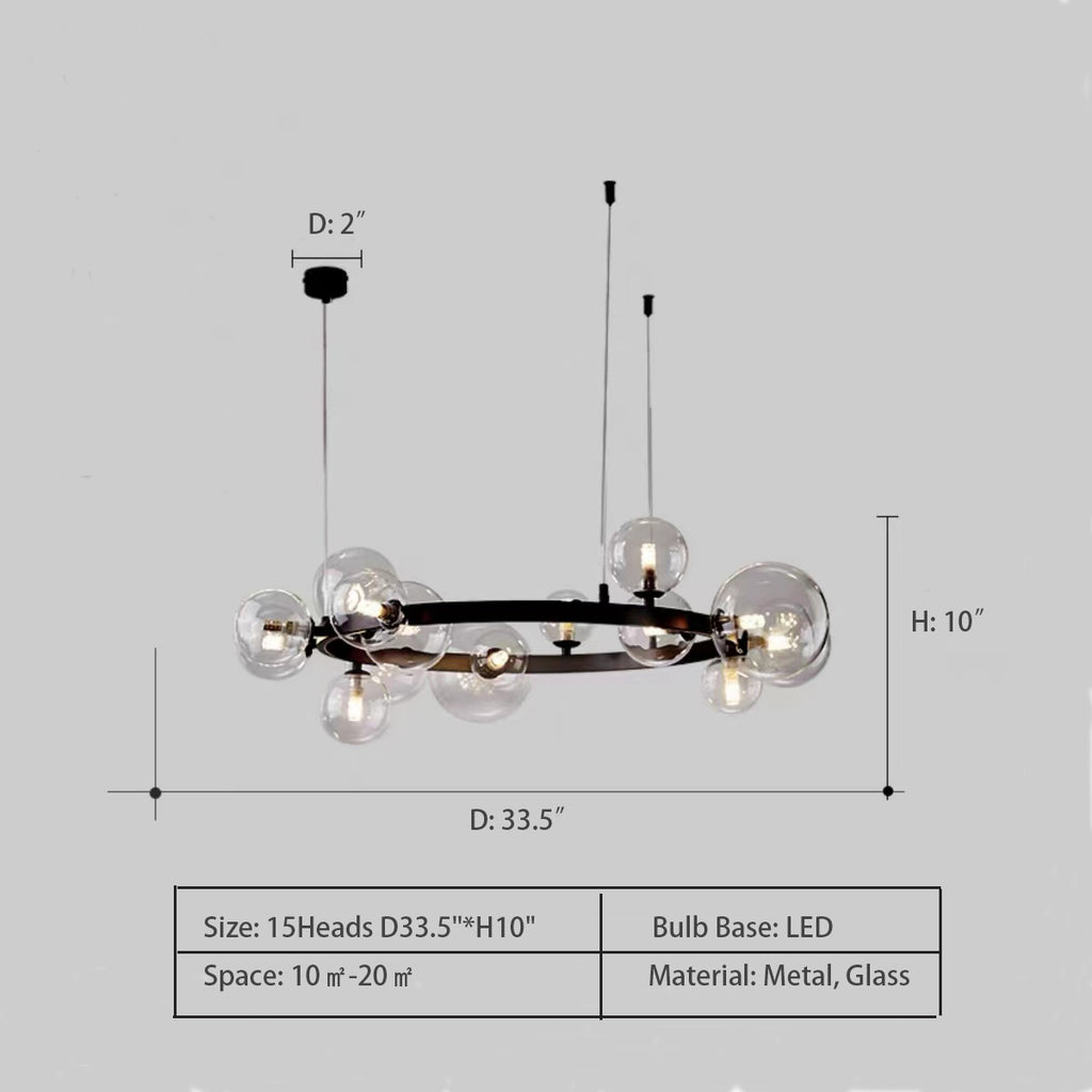 Ring: 15Heads D33.5"*H10"  Avenila Living Room Hotel Luxury Circle Round Bubble Chandelier   LED Postmodern Round Glass Bubbles Designer Lamparas De Techo Ceiling Lights.LED Ceiling Light.Ceiling Lamp For Foyer Bedroom