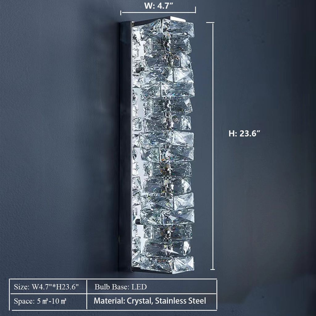 W4.7"*H23.6" crystal, modern, bricks, irregular, rectangle, wall light, wall lamp, night lamp, bedside, bedroom, entryway, living room