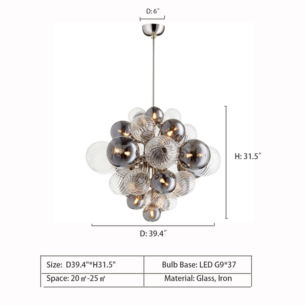 D39.4"*H31.5"  Medium Valence Pendant CYAN DESIGN  Rhombic Mutiple Bubble Clusyer Glass Pendant Chandelier for Living/Dining Room/Bedroom