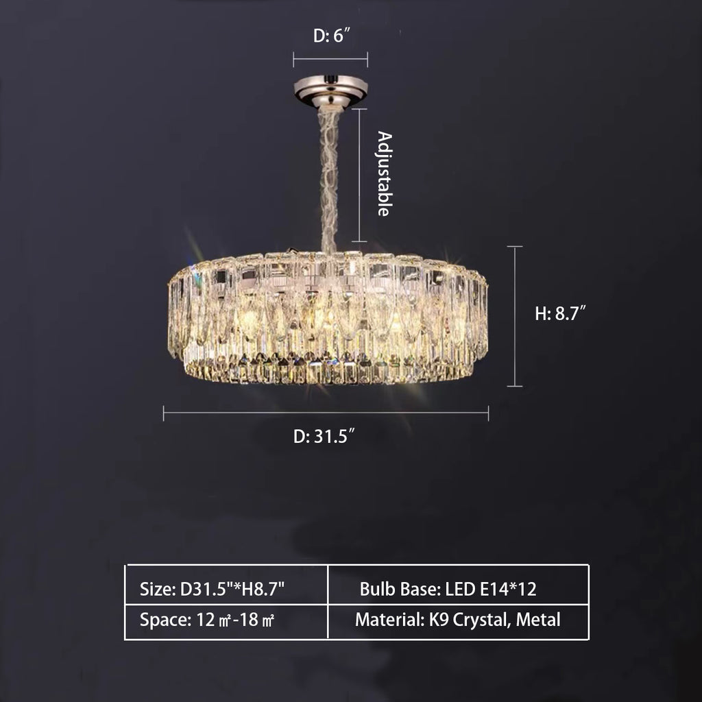 Round: 1 Layer D31.5"*H8.7" Extra Large Light Luxury Tiered Crystal Chandelier Suit for Living/Dining Room/Bedroom