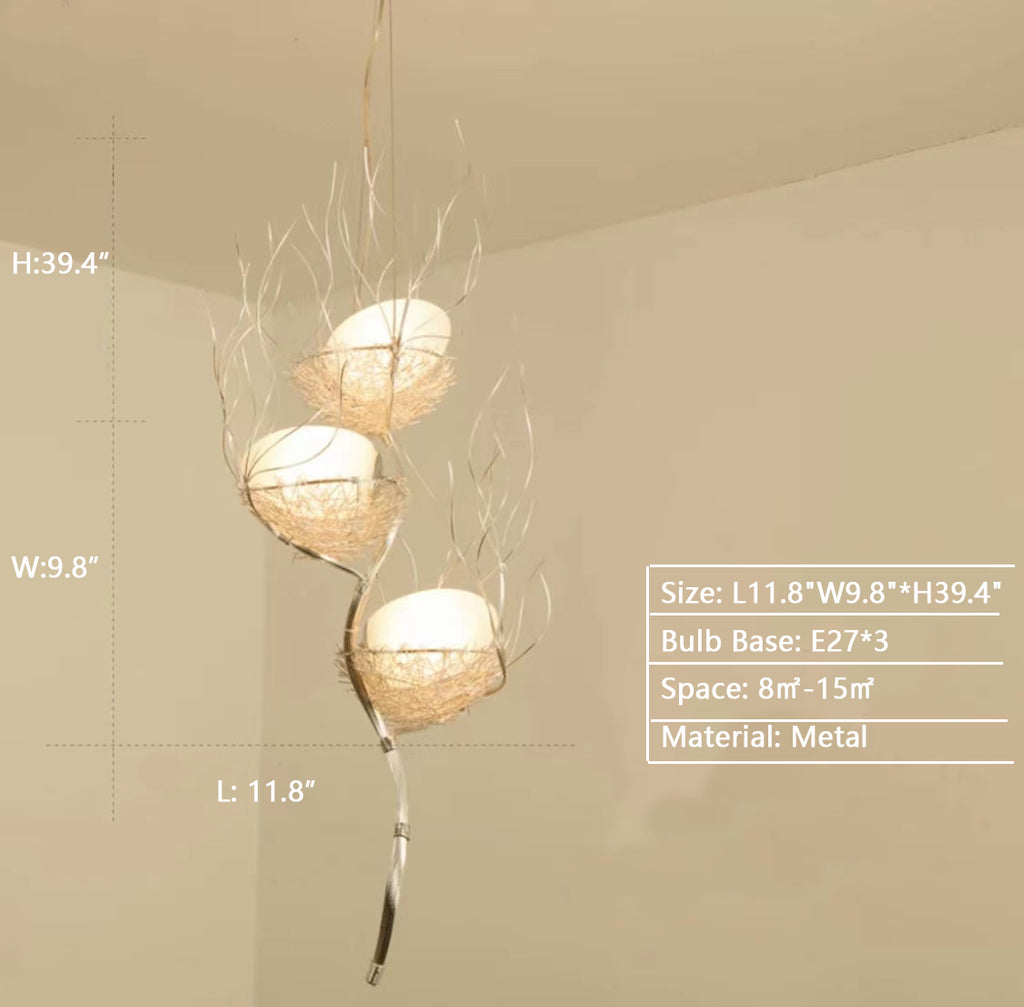 Vertical Branch: L11.8"W9.8"*H39.4"  hand-woven, creative, art, artistic, bird's nest, gold, pendant, natural, chandelier, living room, dining table, coffee table, bedroom, cafes, bar