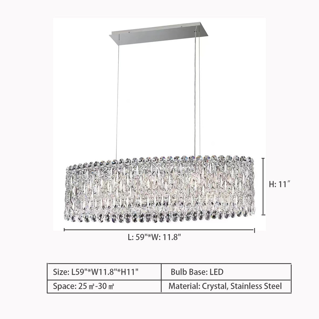 L59"*W11.8"*H11"   Modern Fashion Extra Large Oval Crystal Pendant Chandelier for Dining Room   oversized,  stainless steel, lioving room