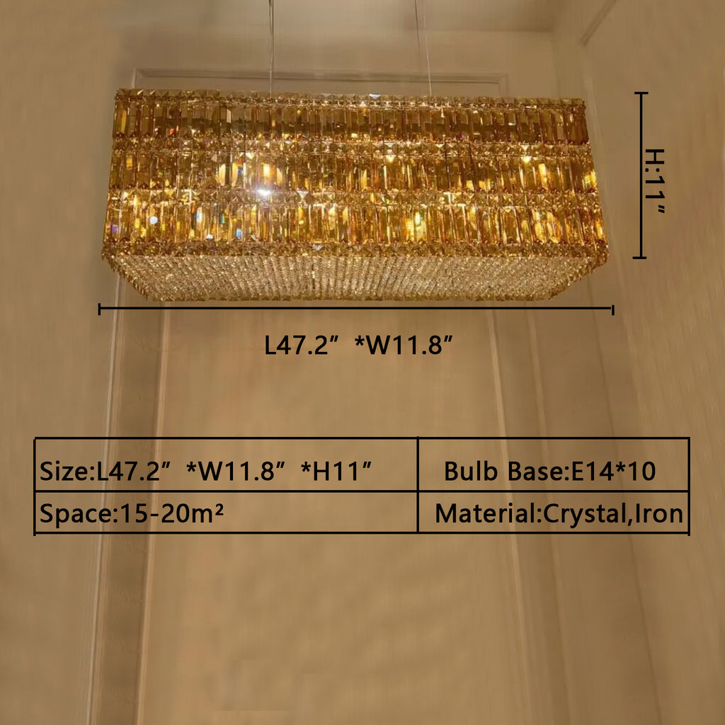 L47.2" 10lIGHTS Extra Large gold rectangle crystal chandelier modern ceiling light for dining room/living room/kitchen island/restuarant/coffee table