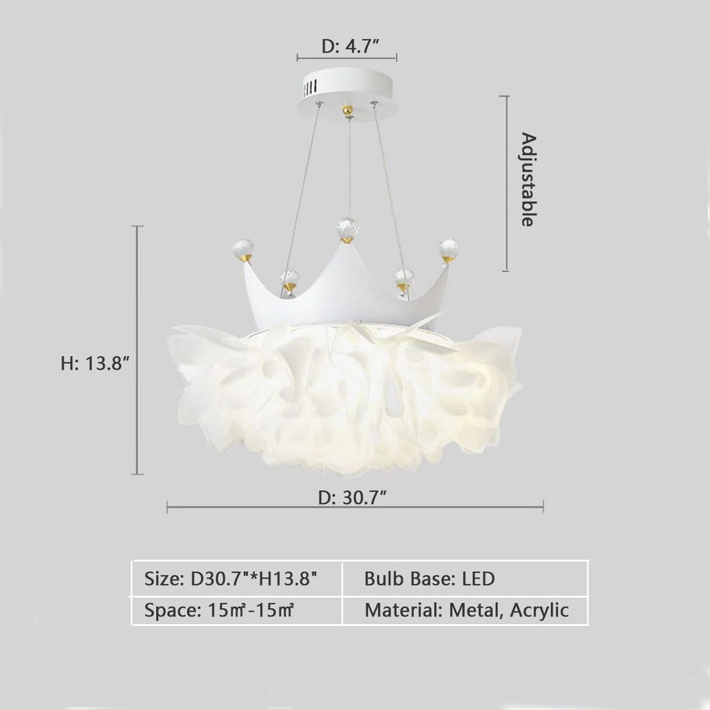  D30.7"*H13.8"  crown, ceam, white, crystal bead, floral lace, princess, queen, modern girl, modern femme, kid's room, girl's rom, bedroom, living room, pendant