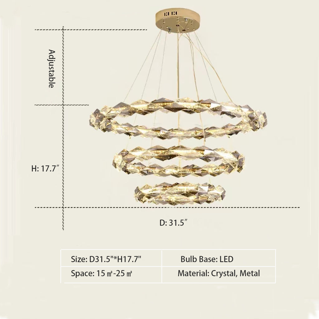 3 Layers: D31.5"*H17.7"  Oversized Art Tiered Crystal Wreth Pendant Chandelier for Living/Dining Room/Bedroom