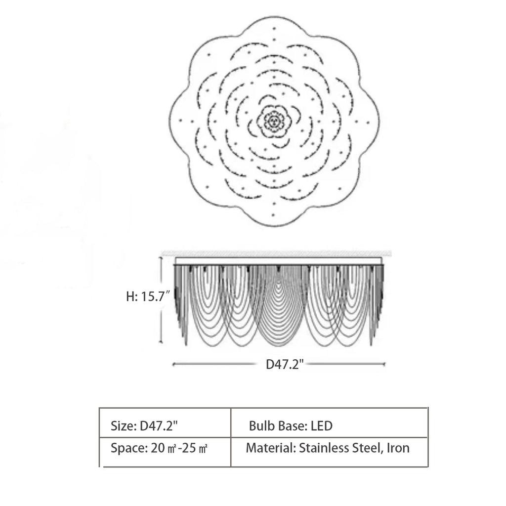 D47.2"  Art Flower Multi-Layer Stainless Steel Curtain Chandelier for Living Room necklace, chain, elegant, modern