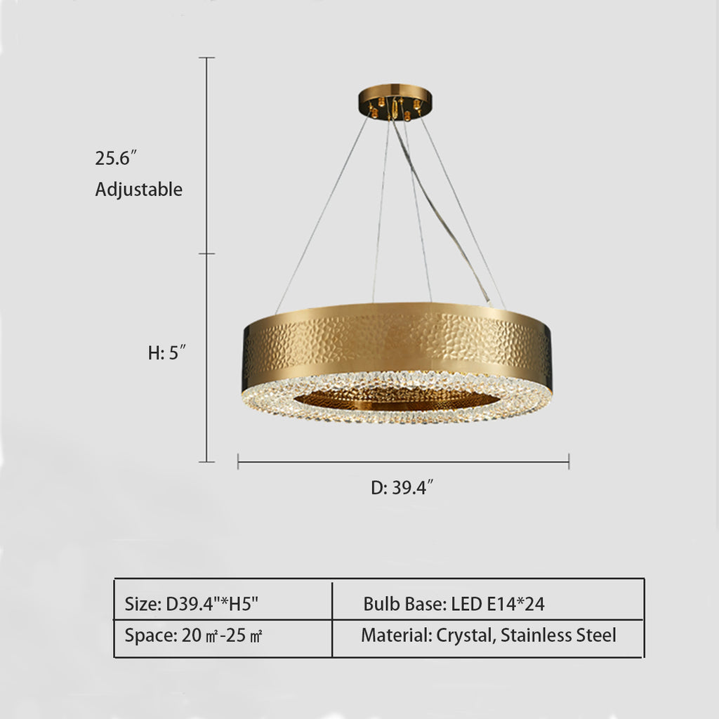 1 Layer: D39.4"*H5"  Chandeliers Luxury Modern Lighting For Living Room Design 2-layers Gold Crystal Chandelier Home Decor Led Light Fixtures  Luxury Round Tiered Hollow Pendant Chandelier in Titanium Gold Finish for Living Room