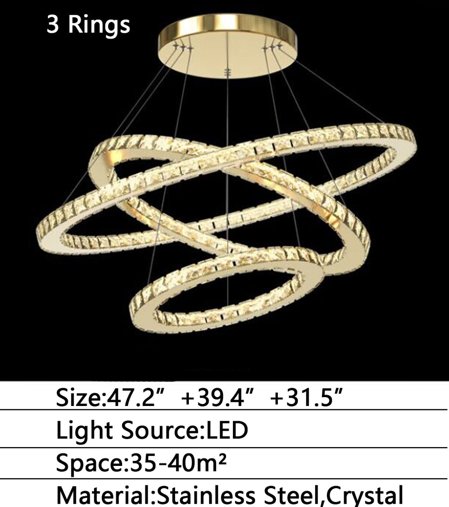 D47.2" Modern oversized/extra large round/ring/circular crystal chandelier/light fixture gold luxury chandelier for living room/hallway/foyer/staircase/entryway/hotel lobby/restaurant/coffee shop/cafe/coffee table