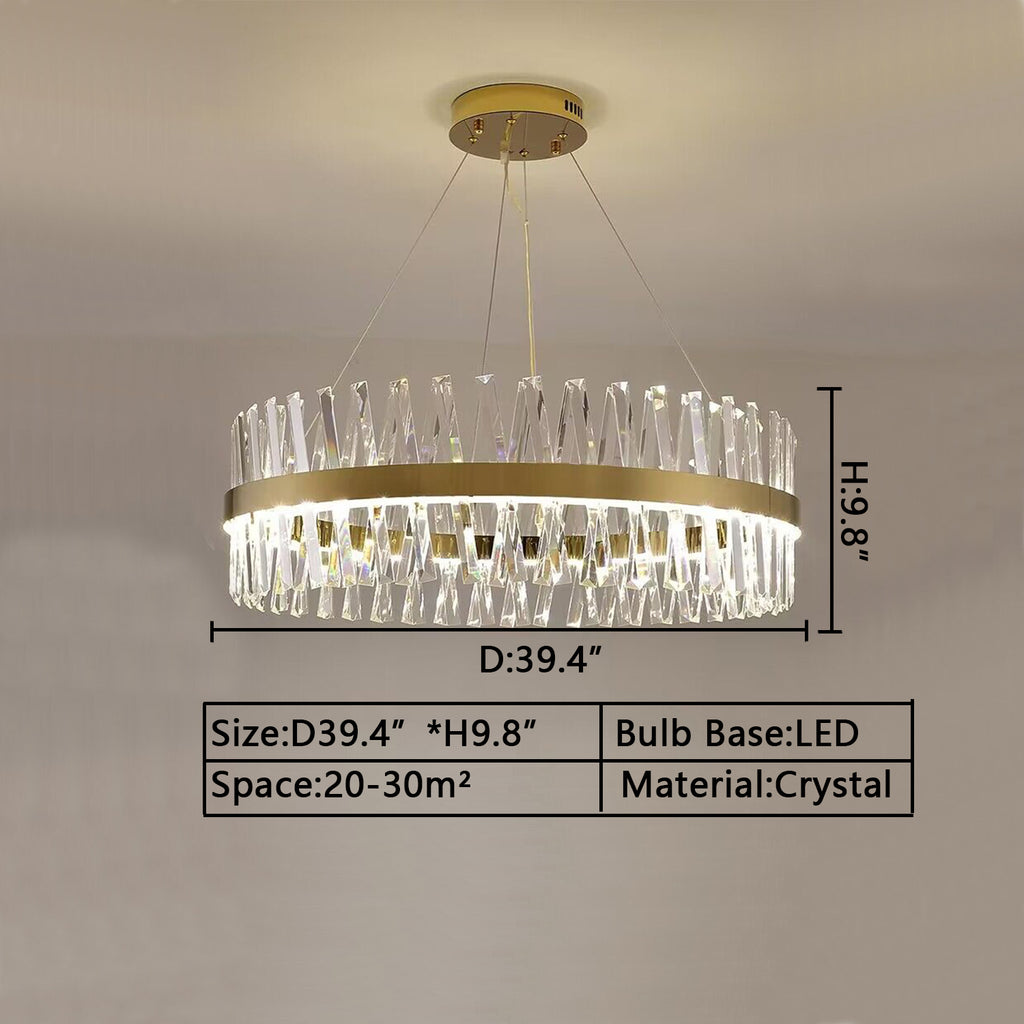 D39.4inches*H9.8inches SDFGH crystal chandelier ceiling light round gold dormer prysm LED light luxury light fixture for house decor/home design.living room/dining room/bedroom/coffee table/bar/dining table