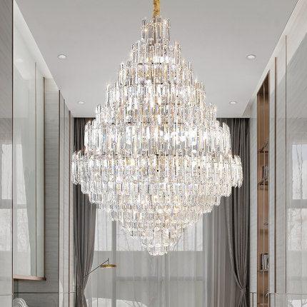 golden luxury modern extra large Bling bling a real head turner stunning crystal chandelier for foyer/big hallway/high ceiling living room/duplex/villa