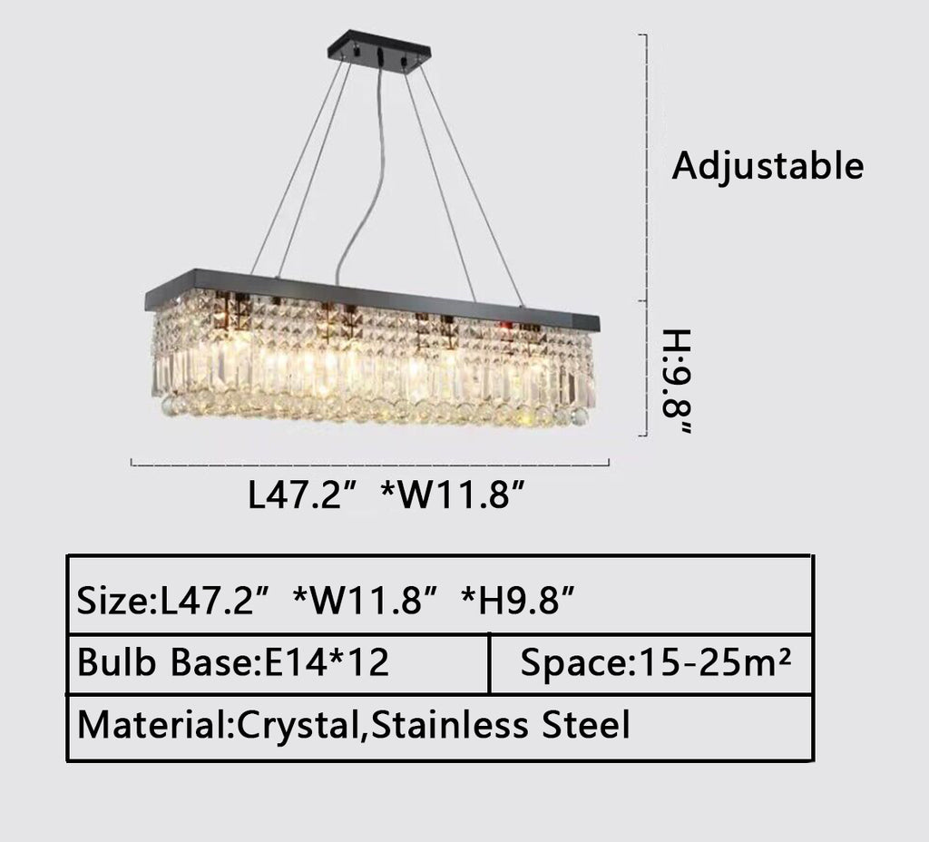 L47.2INCHES Modern Rectangular Crystal Chandelier, K9 Crystal With Black Base, Dining Room Pendant Light EXTRA LARGE for dining table /kitchen island/coffee table