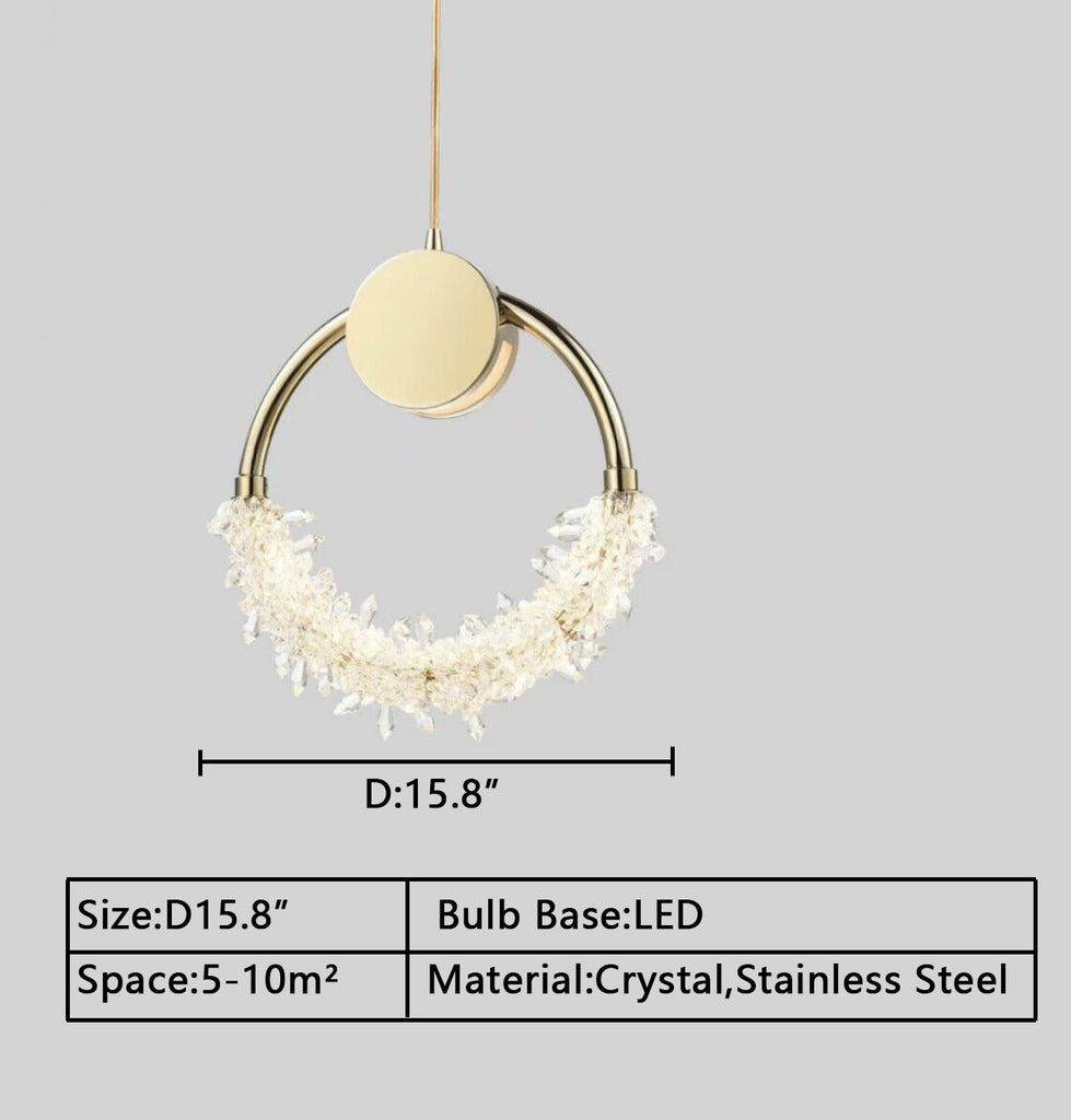 D15.8inches Modern Art Creative Ring Gold/Black Crystal Chandelier Nordic Entryway/Dining Room Pendant Light 