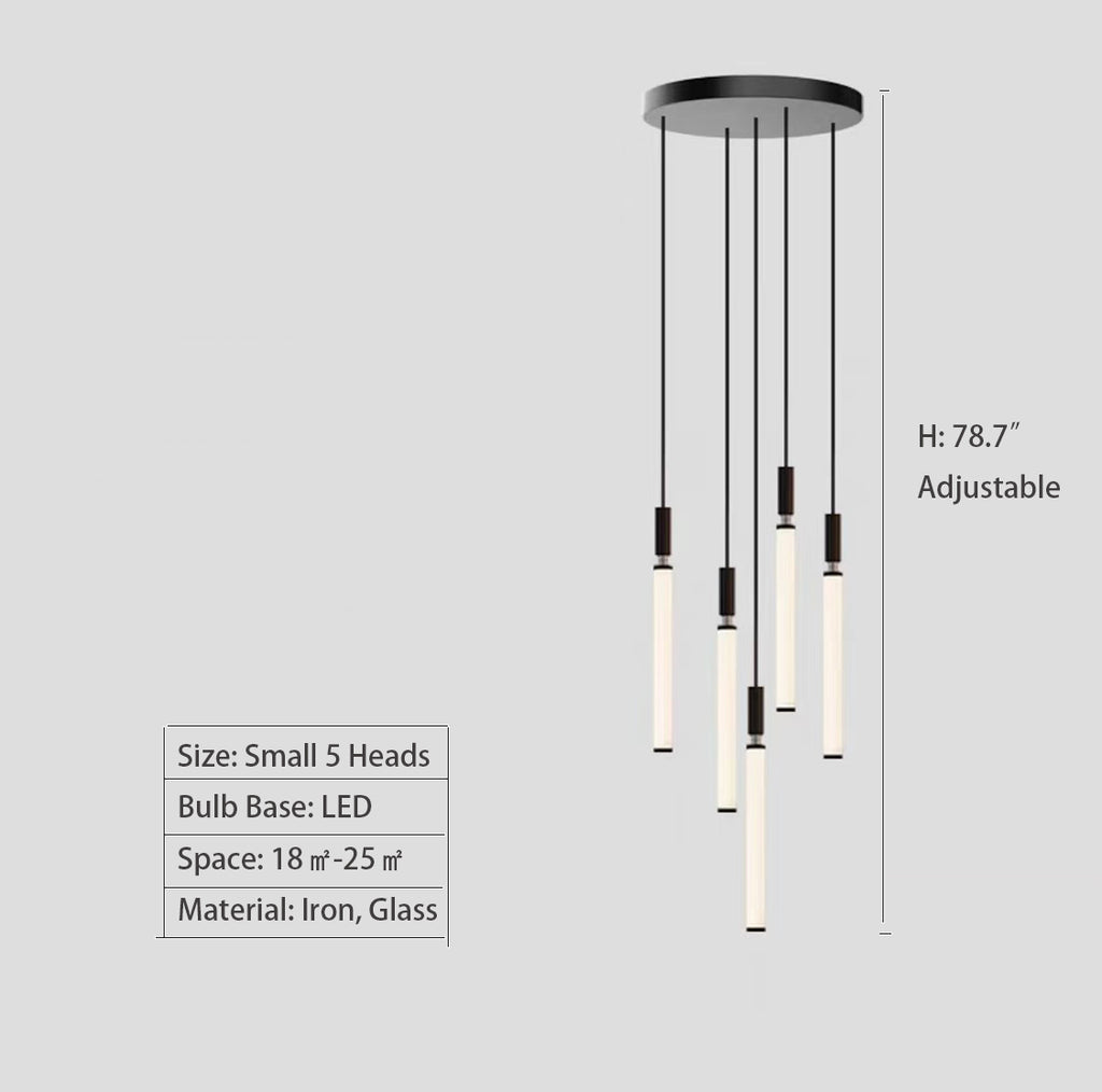 Small: 5 Heads   modern, black, iron, straight, long cone, pendant, dining table, bedroom, loft, staircase, scandinavian, nordic, minimalist