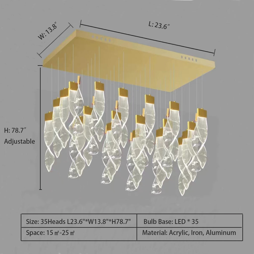 35Heads: Rectangle L23.6"*W13.8"*H78.7"   Extra Large Multiole Acrylic Spiral DNA Shaded Collcetion Chandelier for High-ceiling Room   Acrylic, Iron, Aluminum classic black and luxurious gold