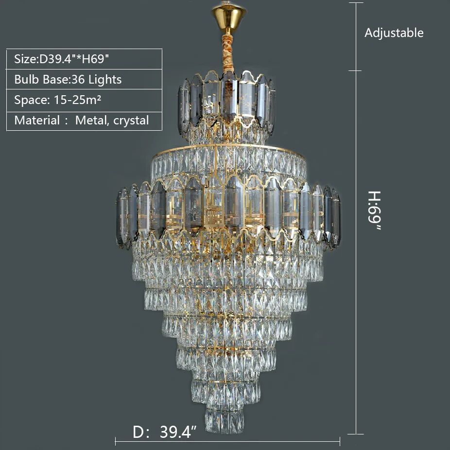 D39.4"*H69"/ 36 Lights extra large crystal 2-story foryer / high ceiling living room / big hallway/ hotel entryway light fixture luxury modern stunning golden chandelier