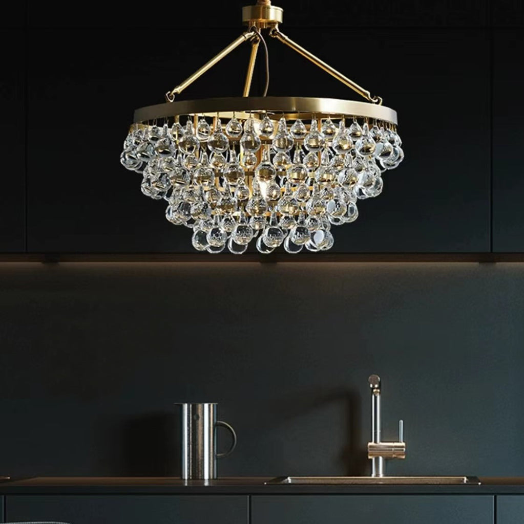 raindrop, glass, brass, large, modern, pendant, dining room, bedroom, bling chandelier/semi-flushmount by Robert Abbey