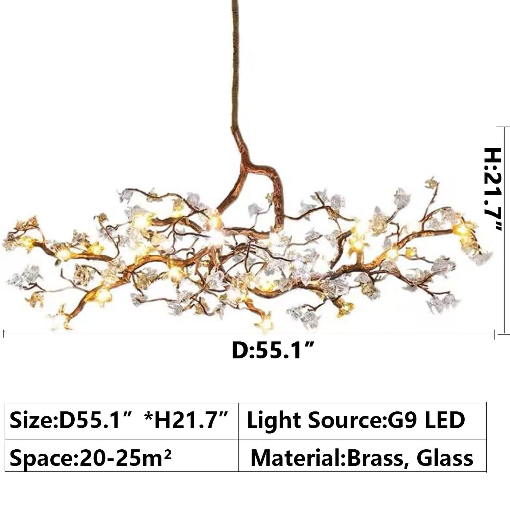 D55.1“H21.7" Modern Creative Morning Glory Branch Copper Chandelier Artistic Light Fixture for Living Room/ Tea Room/ Bar  oversized chandelier