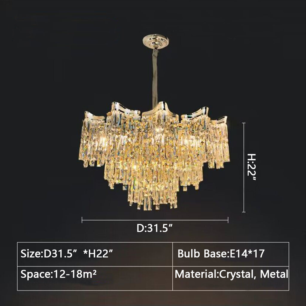 Round: D31.5"*H22.0"  light luxury, contemporary, modern, crystal floral, flower, pendant, chandelier,  living room, bedroom