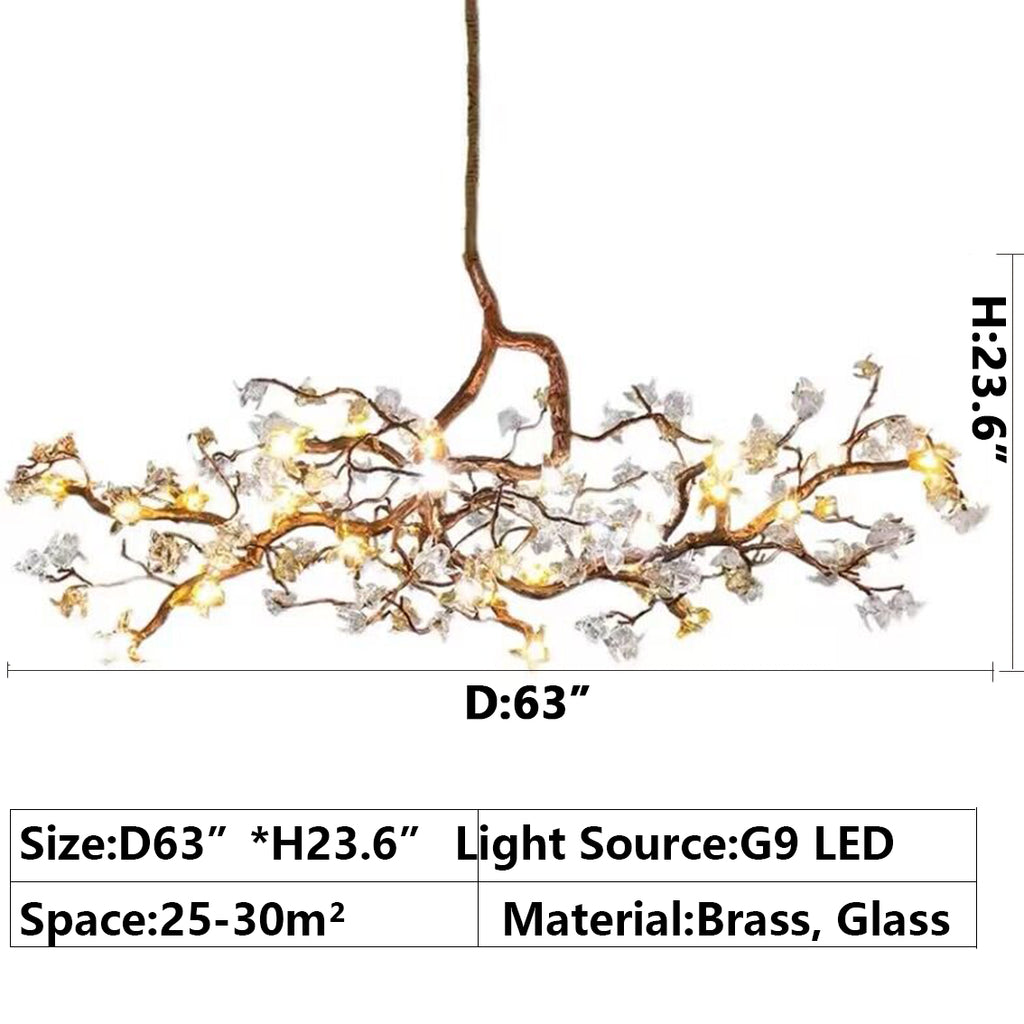 D63"*H23.6" extra large Branch luxury chandelier, long dining table chandelier, suitable for living room, dining room, foyer, entrance, luxury hotel lobby, bar of luxury villas