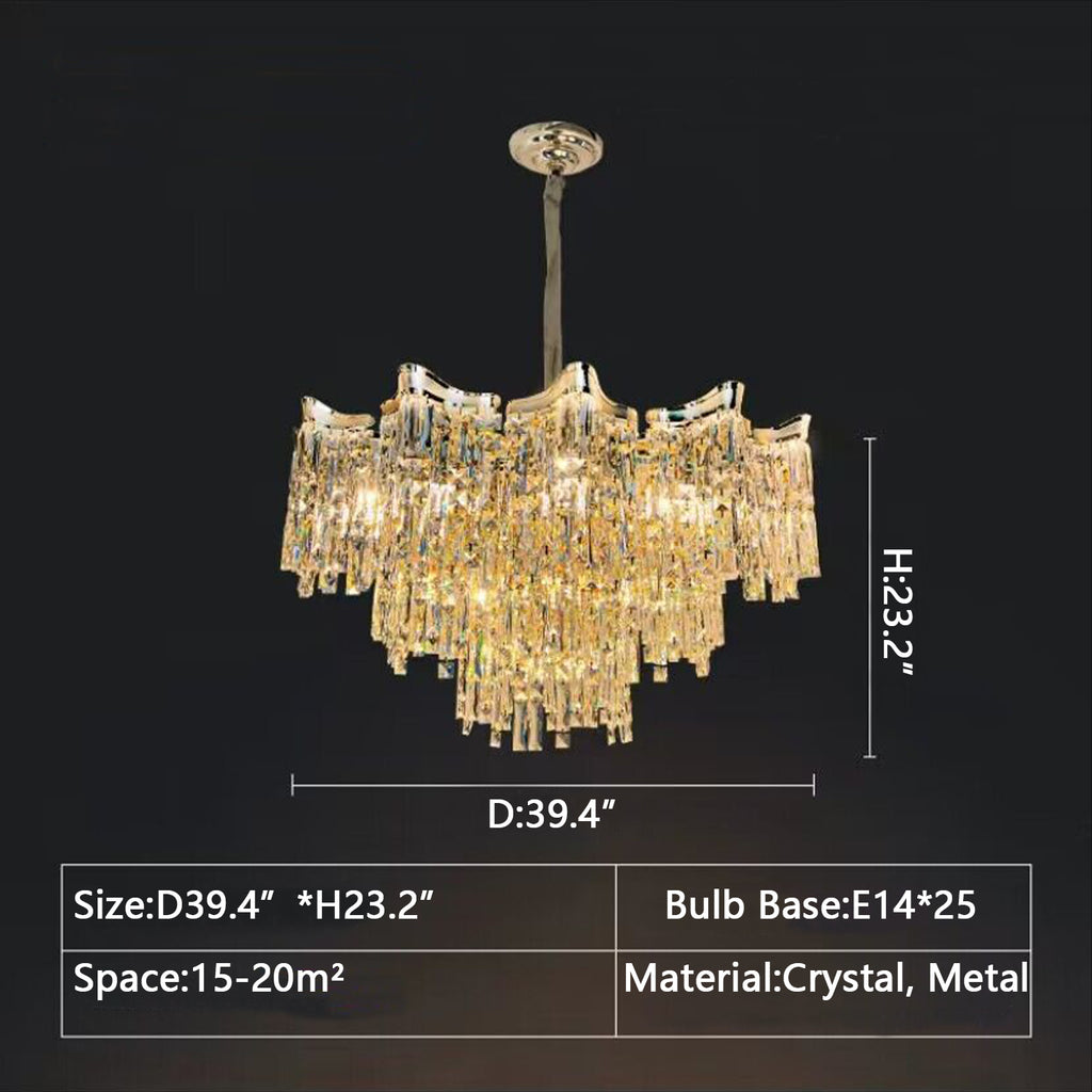Round: D39.4"*H23.2"  light luxury, contemporary, modern, crystal floral, flower, pendant, chandelier, living room, 