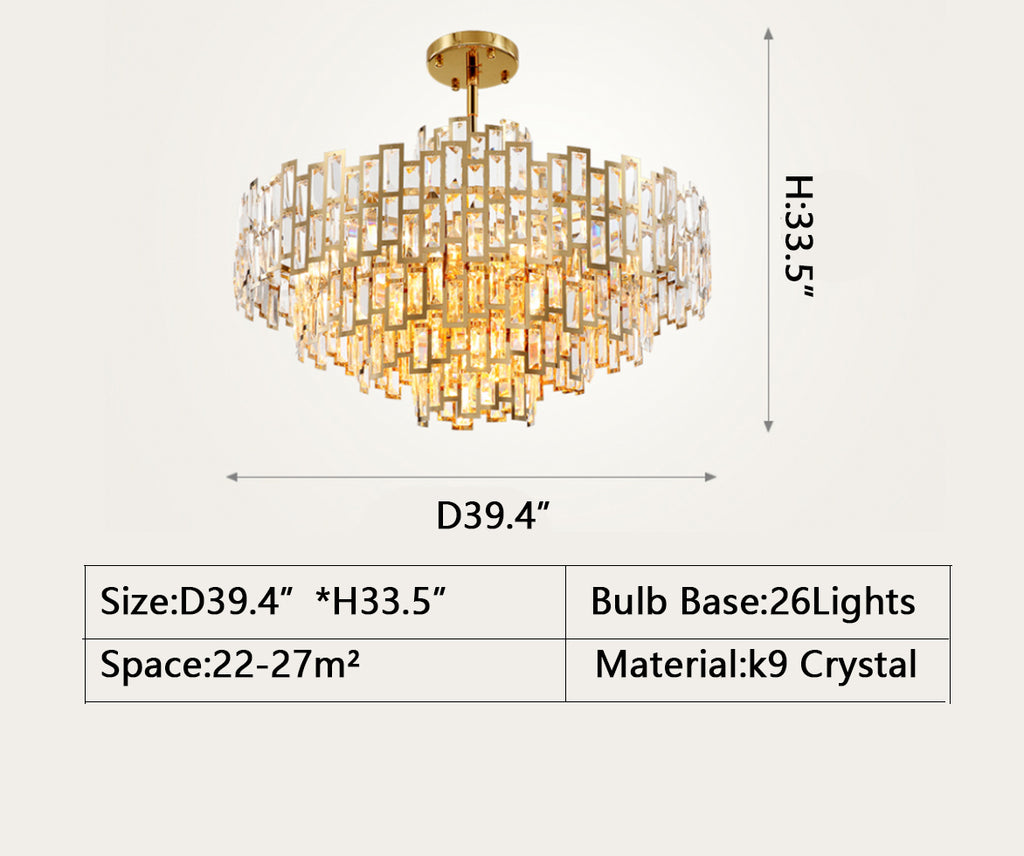 Round: D 39.4"*H 33.5" multilayer, semi-flush mount, gold, tiered, modern, 