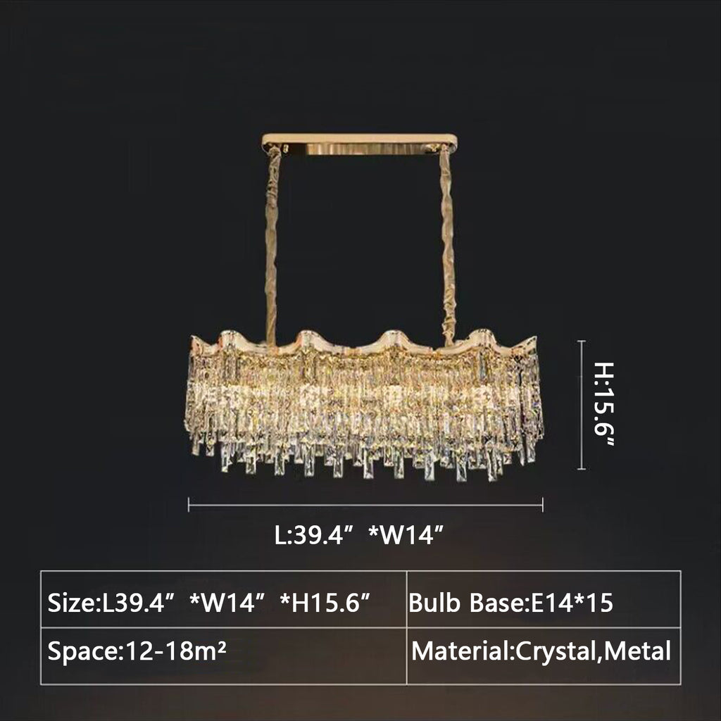 Rectangle: L39.4"*W14"*H15.6"  light luxury, contemporary, modern, crystal floral, flower, pendant, chandelier, dining table, kitchen island, 