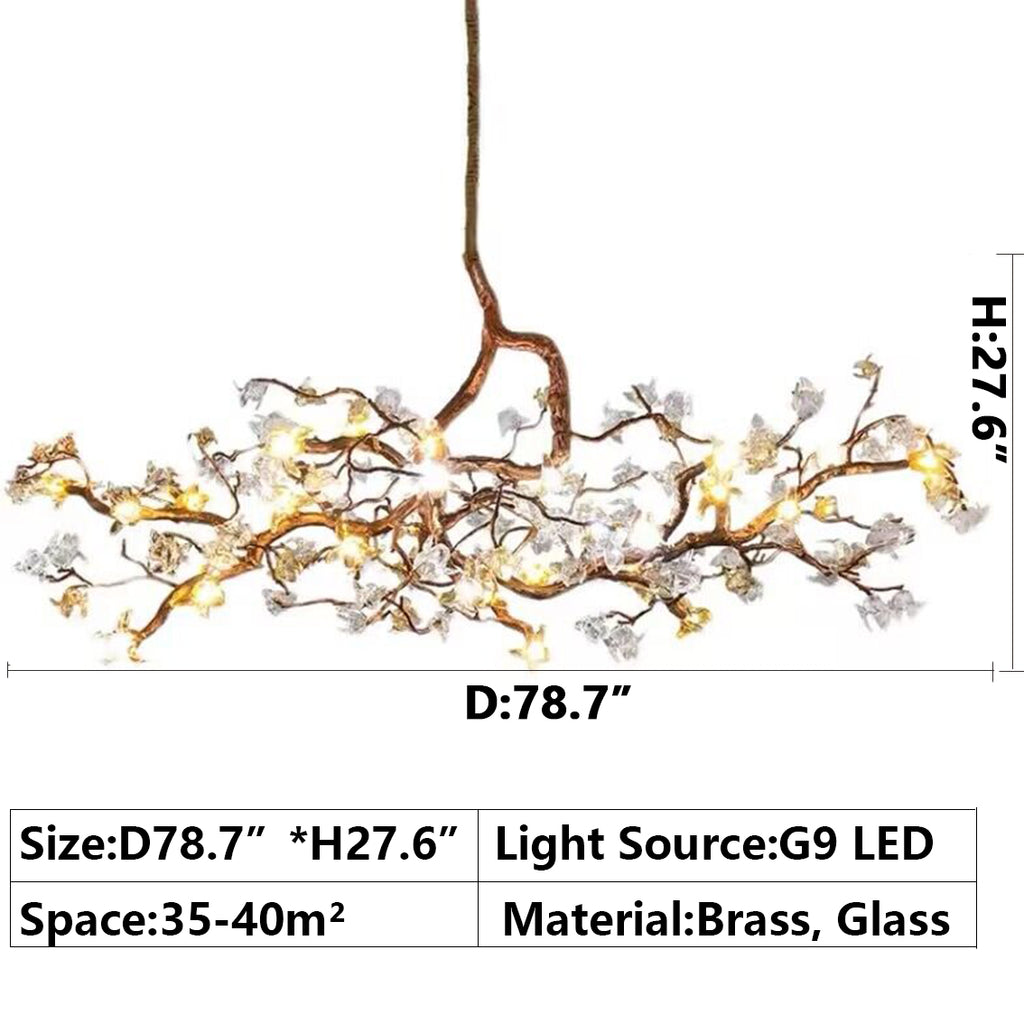 D78.7"*H27.6" Super large branch chandelier contemporary botanical hallway chandelier,brass and luxury light fixture for living room, dining room, foyer, entrance, luxury hotel lobby, bar of luxury villas
