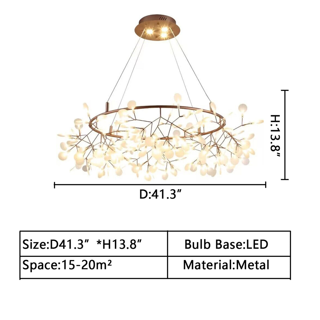 D41.3"BRANCH CNCEST CEILING LIGHT Scandinavian post-modern firefly ring crystal chandelier leaf acrylic round chandelier ins super hot full copper living room, dining room, bedroom lights