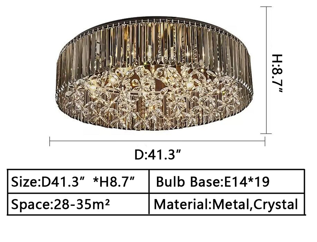 D41.3" 19 LIGHTS modern silver art flower flush mount crystal chandelier luxury round flower ceiling light fixture for big-space living room